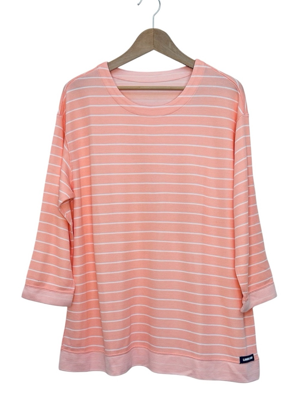 Lands' End Reversible Striped Knit Top 3/4 Sleeve Size 1X Desert Peach White NEW
